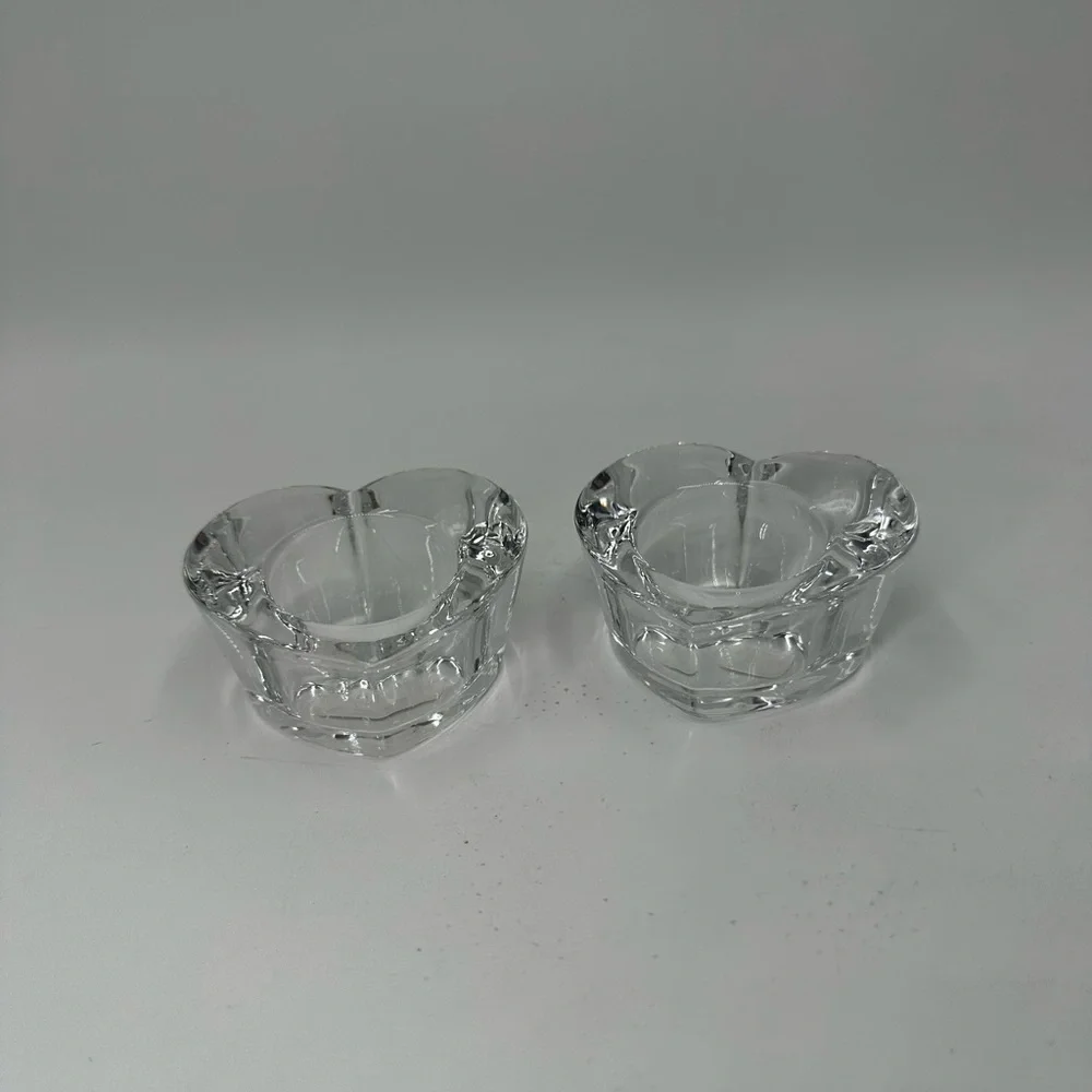 2 Crate & Barrel heart shaped glass votive holders